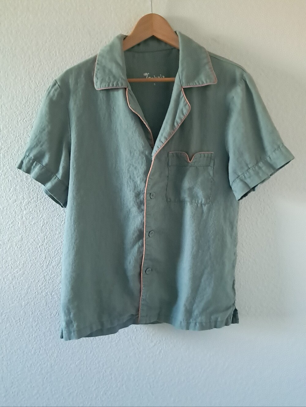 Tombolo Linen Button Down Shirt Short Sleeve Green Size Small Cabana